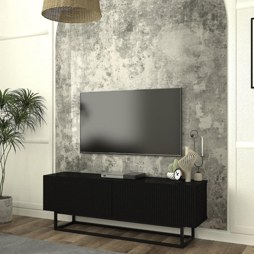 Mobile audiovisivo con vano contenitore con ripiani nero