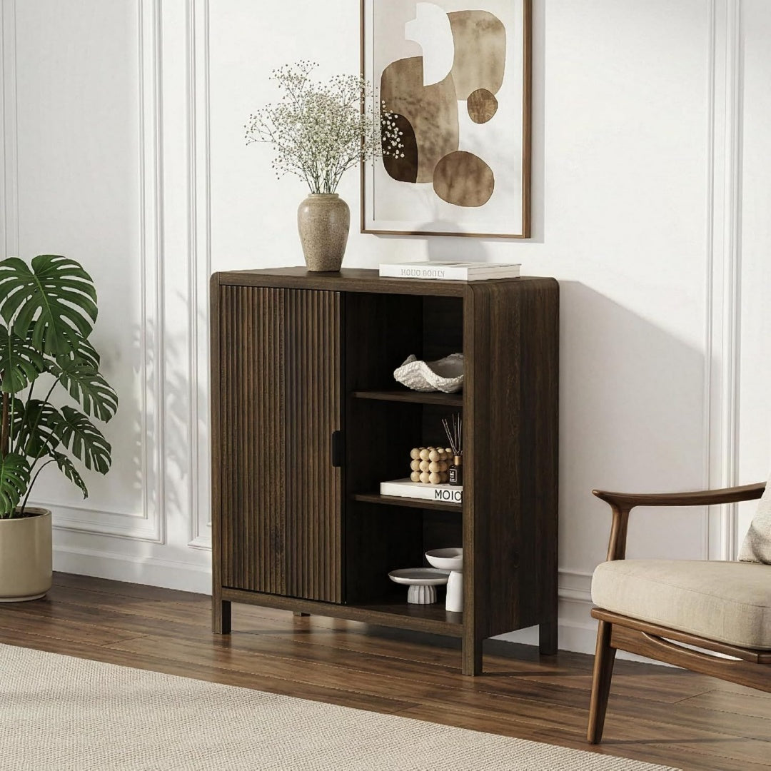 Credenza da soggiorno con ante con vano contenitore noce