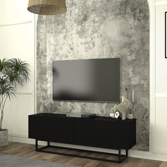 Mobile audiovisivo con vano contenitore con ripiani nero