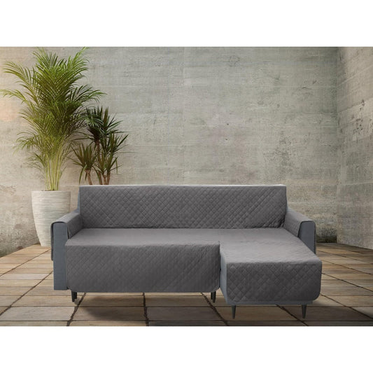 Divano confortevole PillowPrim Copridivano angolo, trapuntato, reversibile, grigio